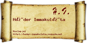 Héder Immakuláta névjegykártya